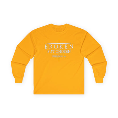 "Broken But Chosen" – Ephesians 2:8, Long Sleeve Gildan Tee