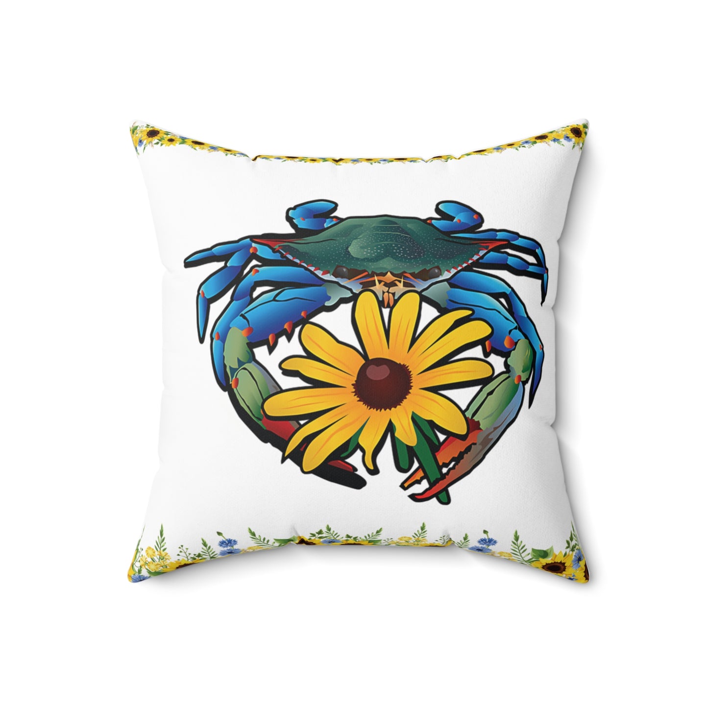 Blue Crab and Sunflowers Accent Pillow, Blue Crab Throw Pillow, Coastal Accent Decor