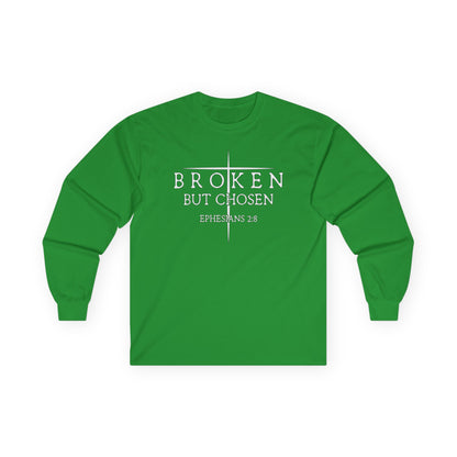 "Broken But Chosen" – Ephesians 2:8, Long Sleeve Gildan Tee