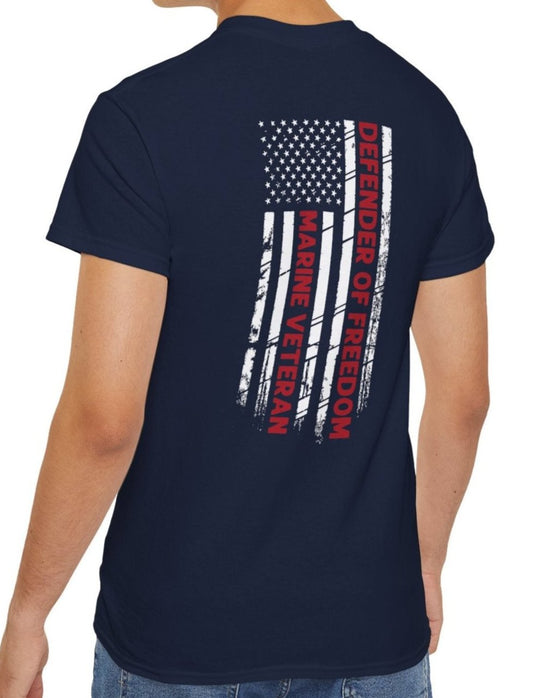 Marine Veteran, Defender of Freedom, Front and Back Design, Cotton/Polyester T-Shirt