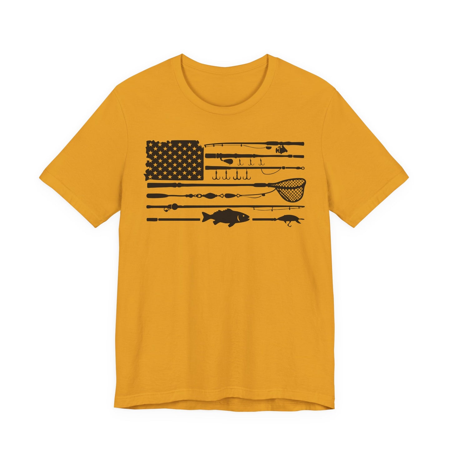 Fishing Gear American Flag T‑Shirt — Angler Rods & Lures Patriotic Tee
