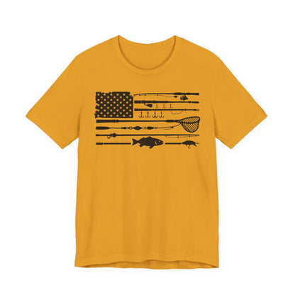Fishing Gear American Flag T‑Shirt — Angler Rods & Lures Patriotic Tee