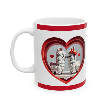 Valentine Llama Ceramic Mug – Cute Heart Love Coffee Cup (11oz, 15oz)
