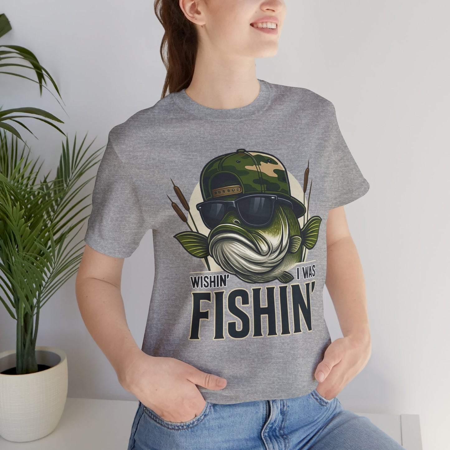 Wishin' I Was Fishin' T-Shirt — Funny Bass Fishing Tee for Anglers