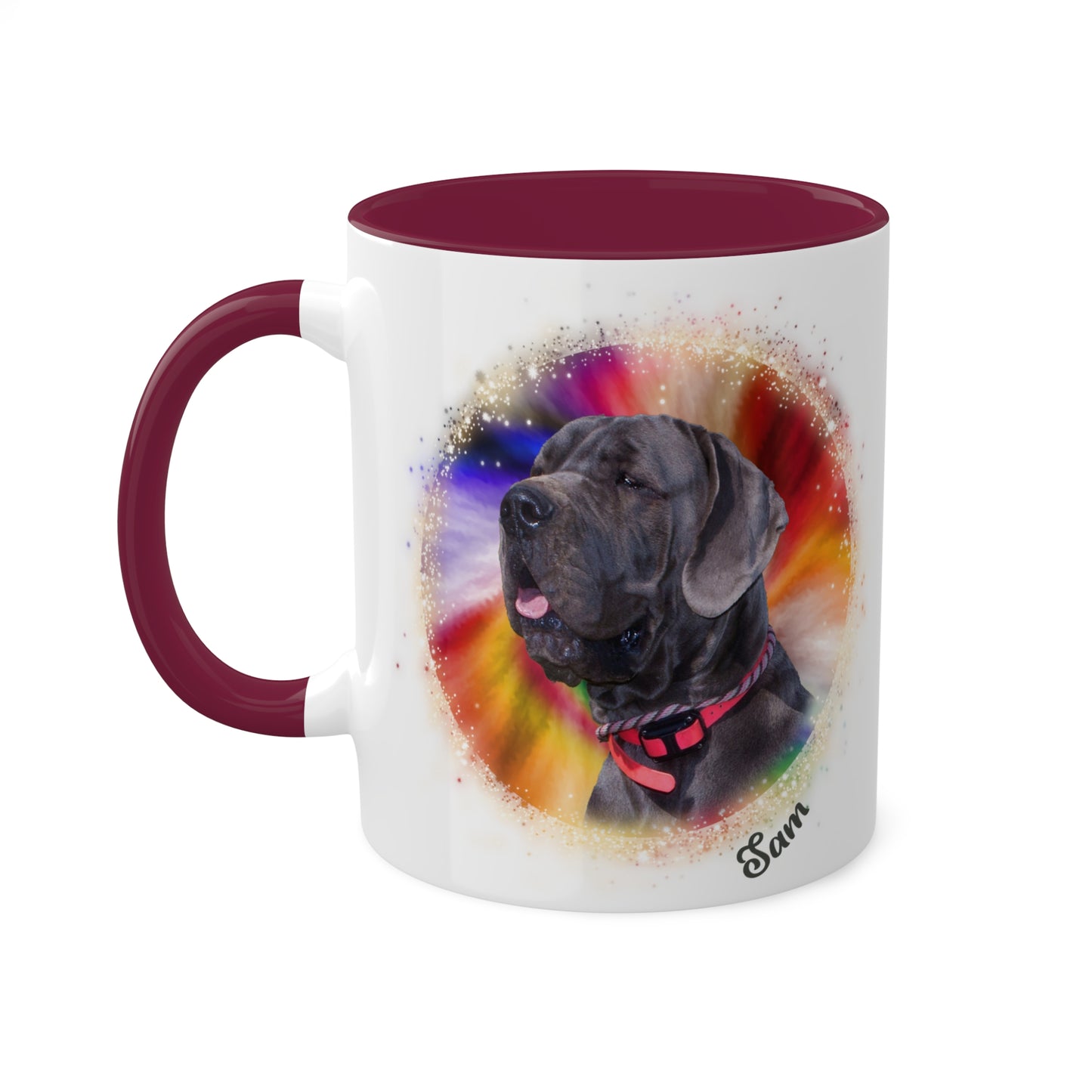 Personalized Pet Coffee Mug, Deep Burst Tie Dye Pet, Photo and Name Mug