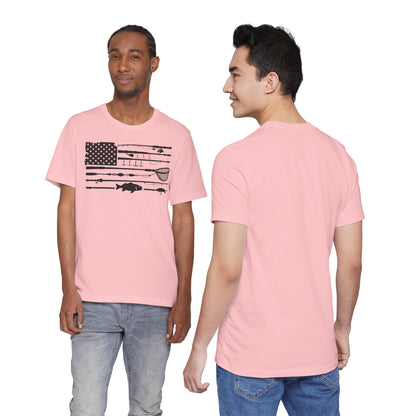 Fishing Gear American Flag T‑Shirt — Angler Rods & Lures Patriotic Tee