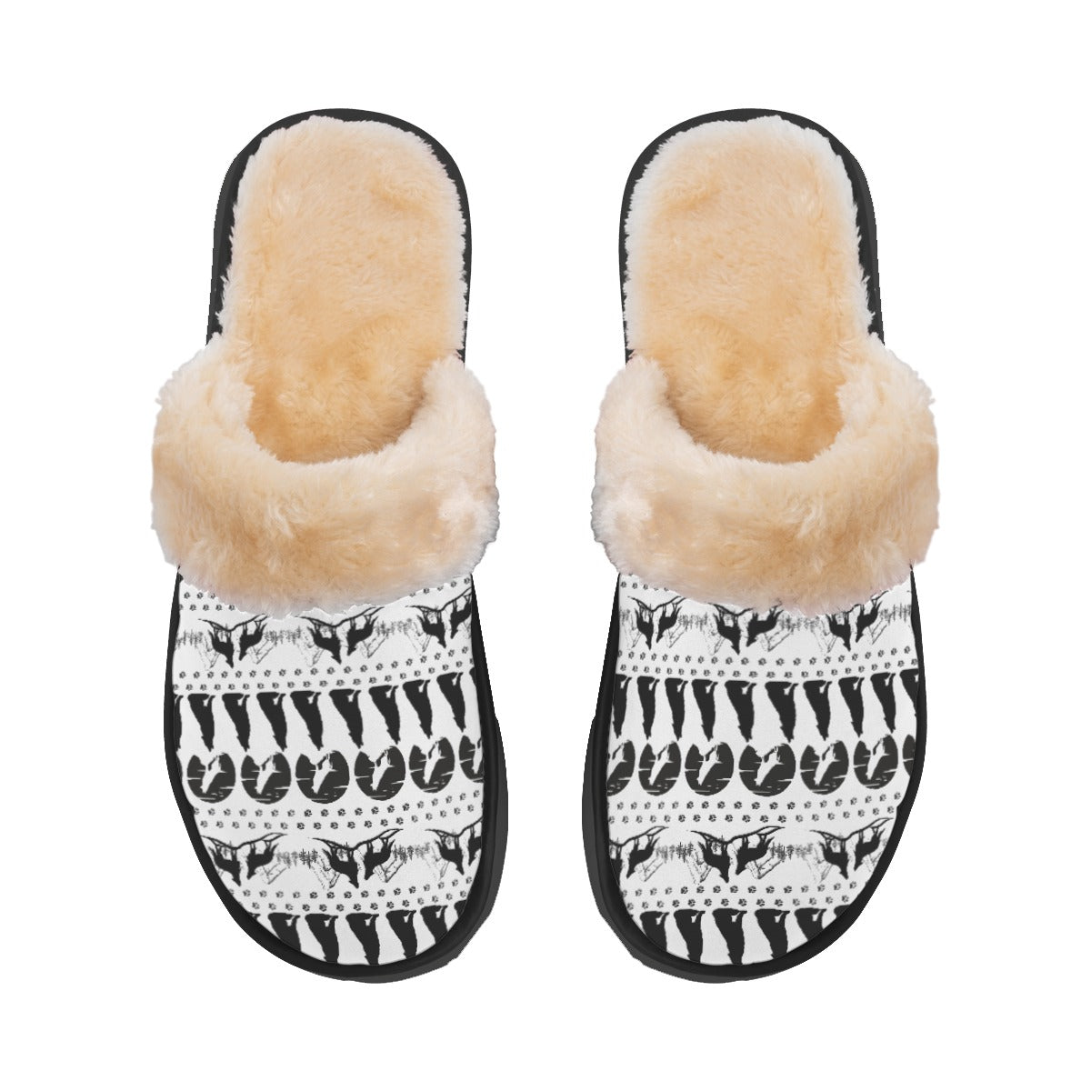 Slippers, Wolves Women, Animal Collection, Black and White, Plush Lined