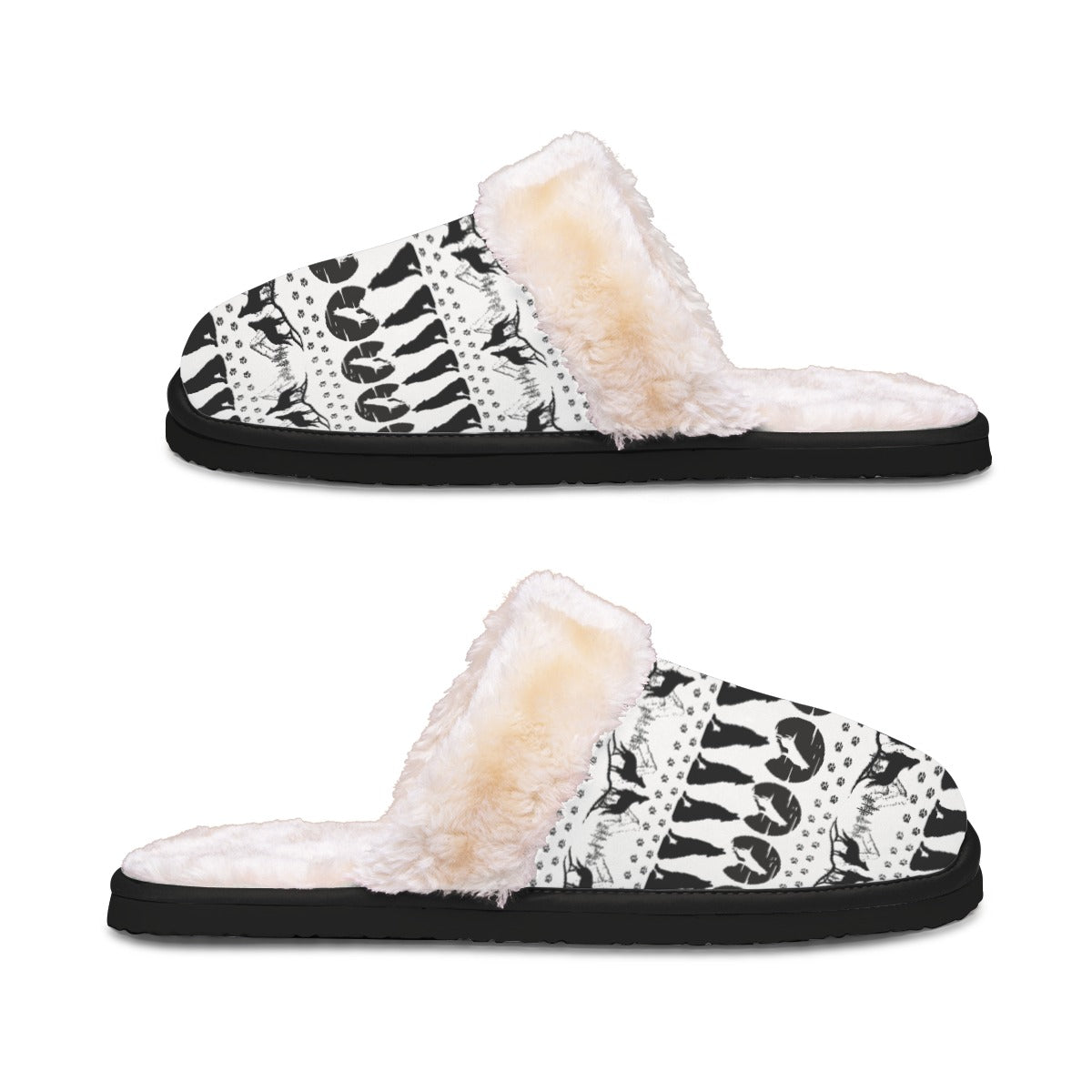 Slippers, Wolves Women, Animal Collection, Black and White, Plush Lined