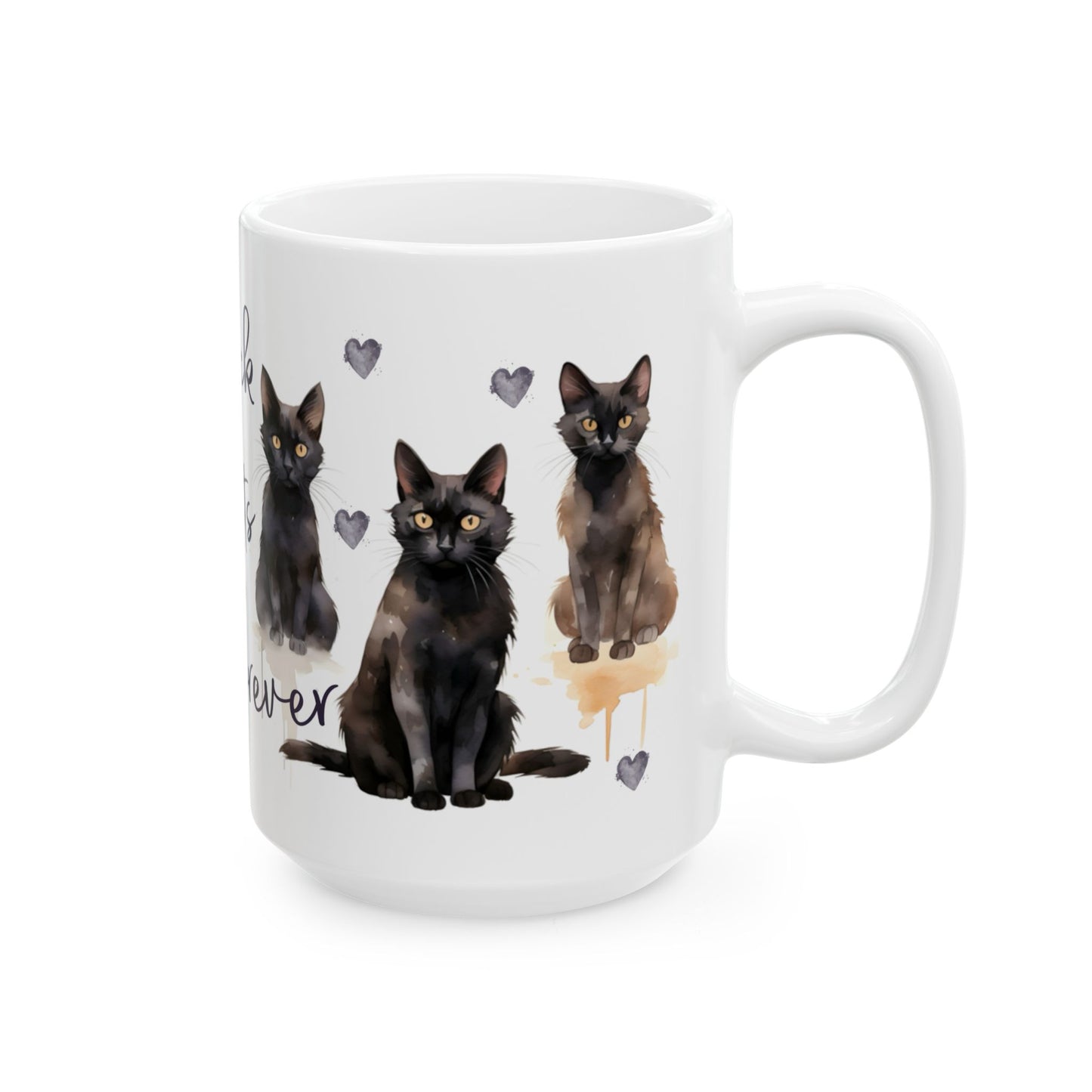 Cat Lover Coffee Mug - Black Cats Forever Ceramic Coffee Cup, 11oz & 15oz