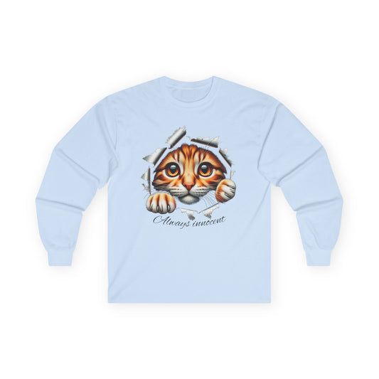 Peekaboo Kitten Long Sleeve Cotton Tee - "Always Innocent"