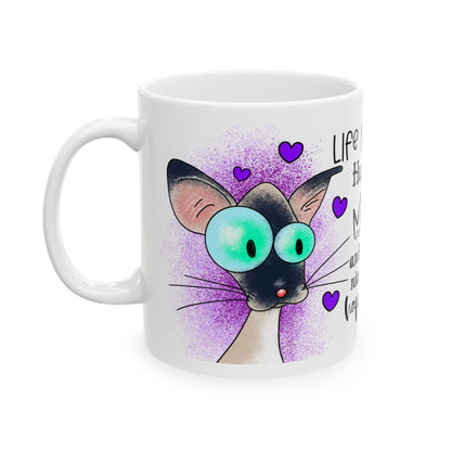 Cat Lovers Mug — “Life Is Short Hug Your Meow and Enjoy a Nice Cup of Happiness” Ceramic Coffee Cup