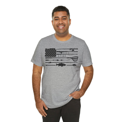 Fishing Gear American Flag T‑Shirt — Angler Rods & Lures Patriotic Tee