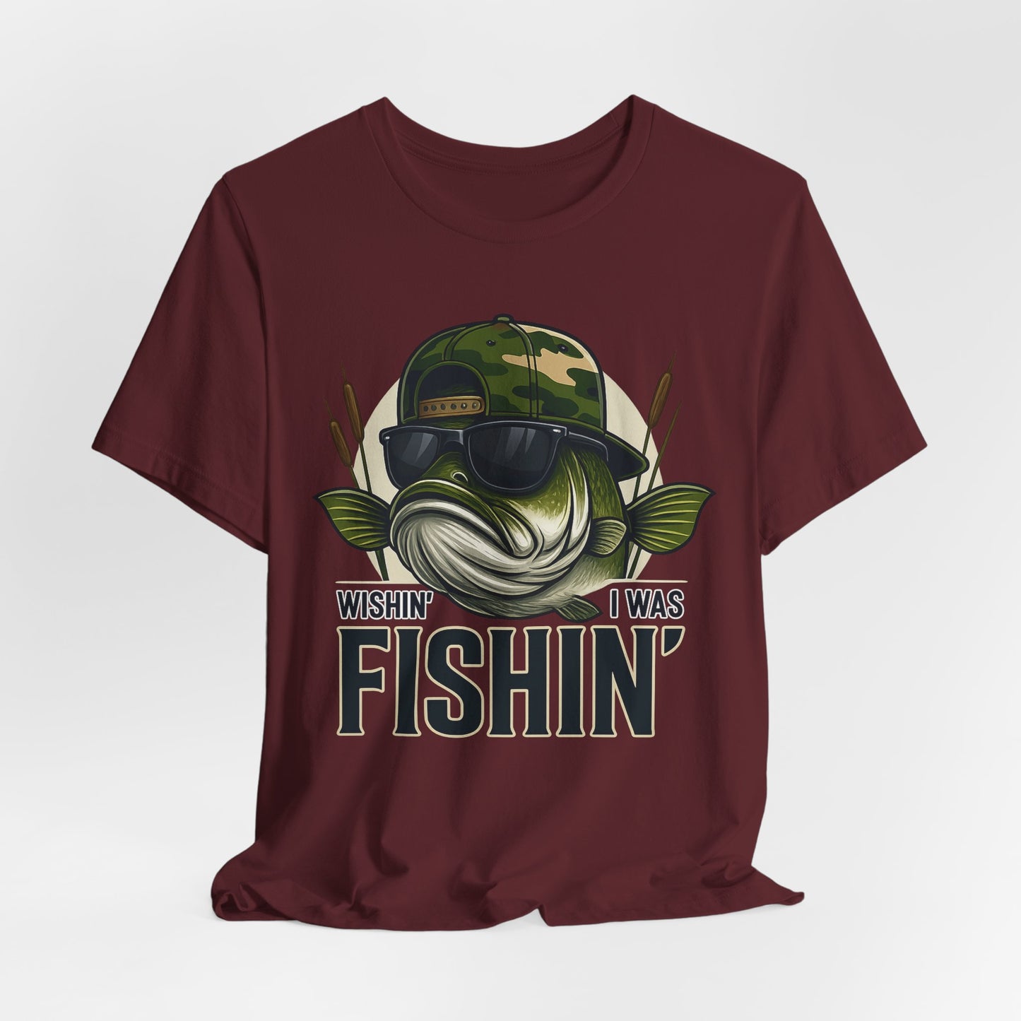 Wishin' I Was Fishin' T-Shirt — Funny Bass Fishing Tee for Anglers
