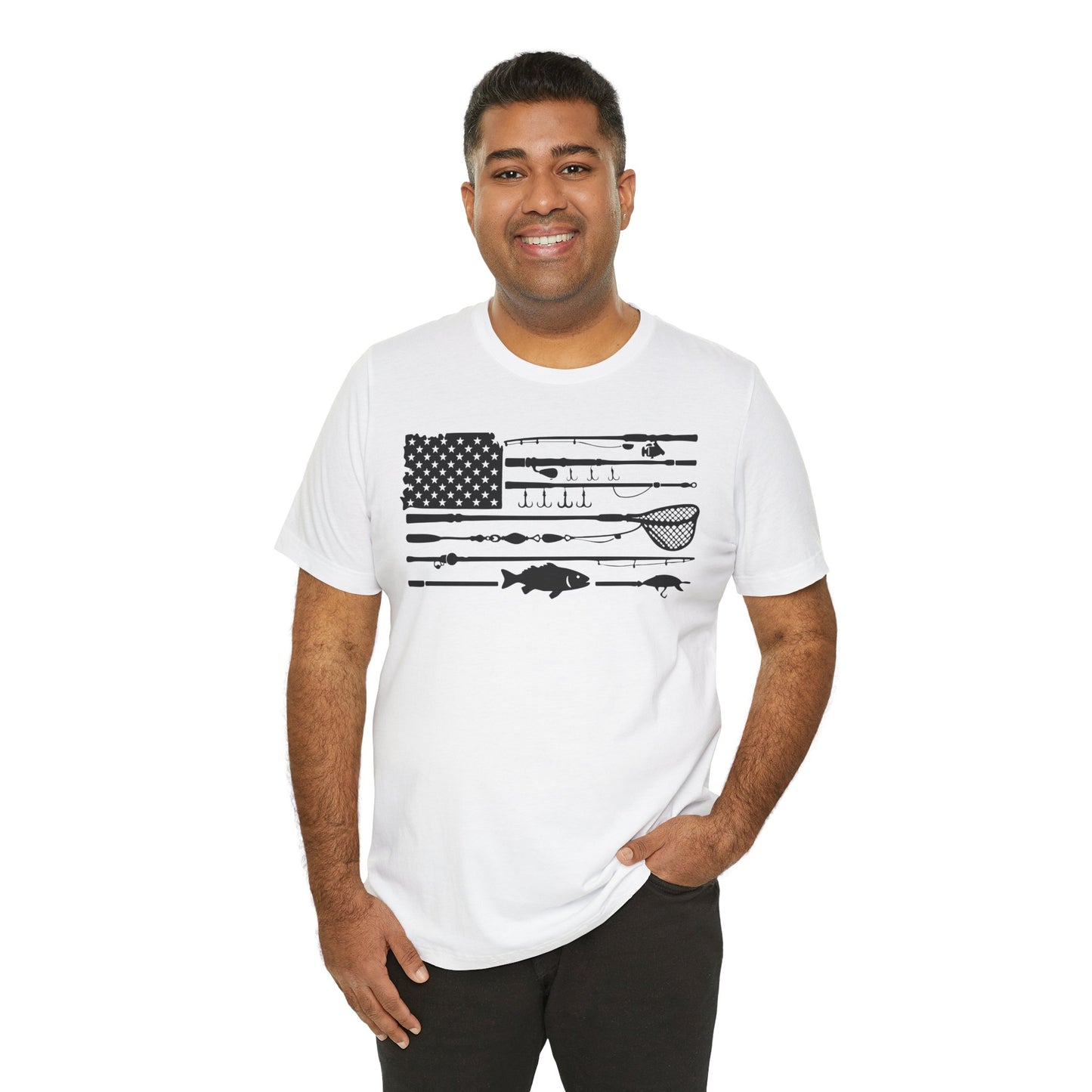 Fishing Gear American Flag T‑Shirt — Angler Rods & Lures Patriotic Tee