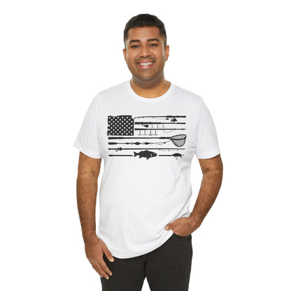 Fishing Gear American Flag T‑Shirt — Angler Rods & Lures Patriotic Tee