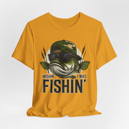 Wishin' I Was Fishin' T-Shirt — Funny Bass Fishing Tee for Anglers