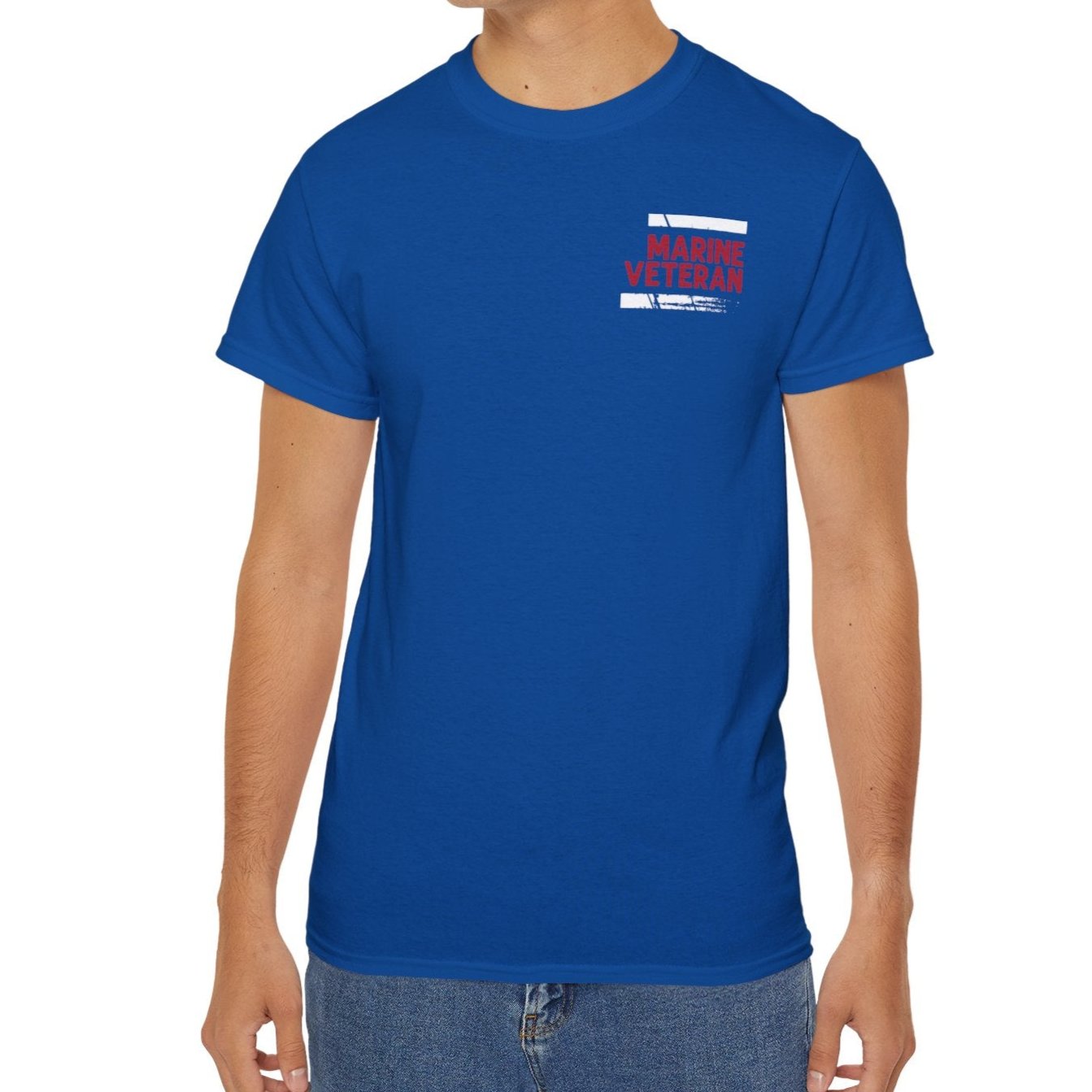 Marine Veteran, Defender of Freedom, Front and Back Design, Cotton/Polyester T-Shirt