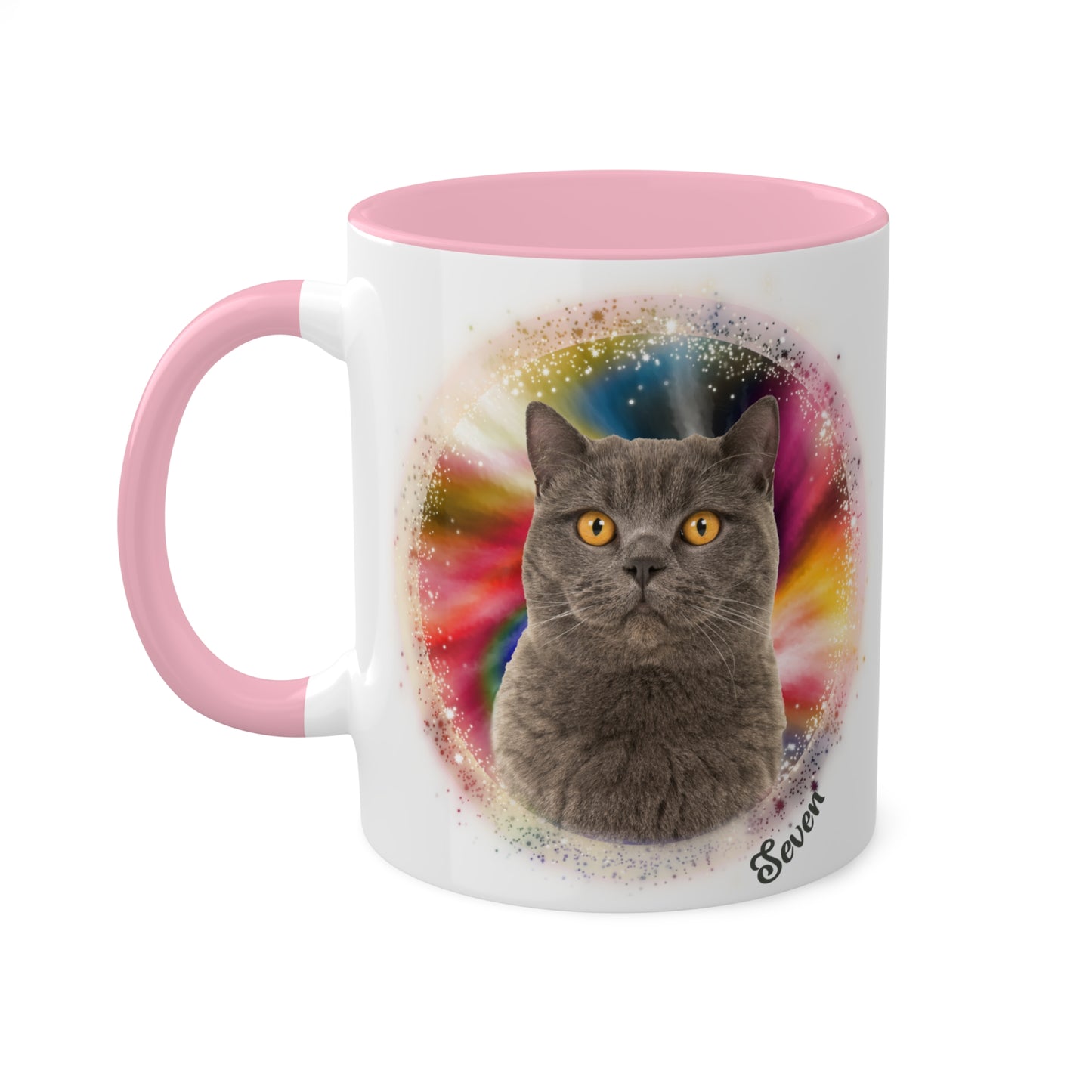 Rainbow Tie Dye, Custom Pet Photo and Name Coffee Mug, 11oz