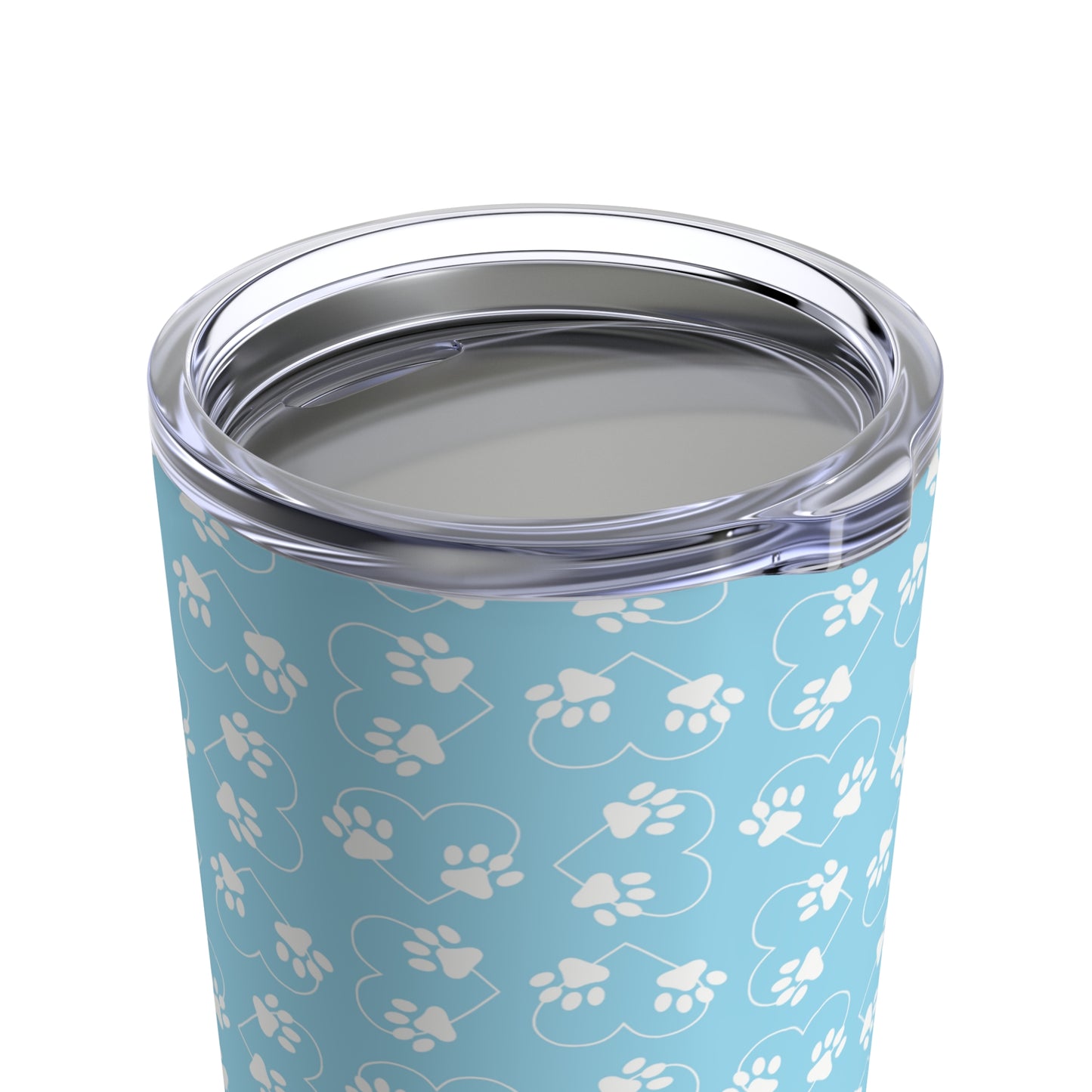 Pet Tumbler, Stainless Steel 20oz Tumbler, Paw Prints Hearts Baby Blue and White