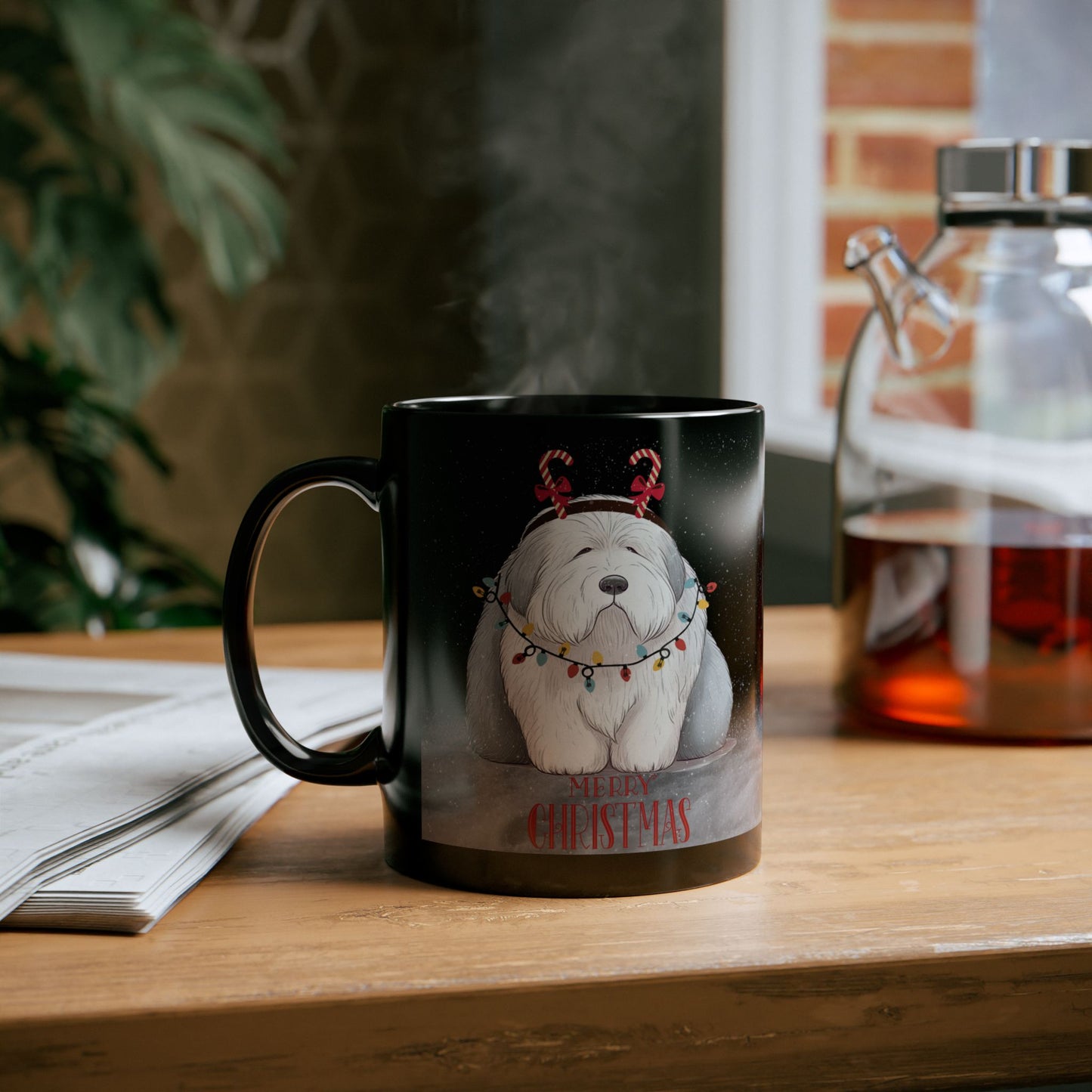 Unconditional Love, Old English Sheepdog Coffee Mug, Solid Black