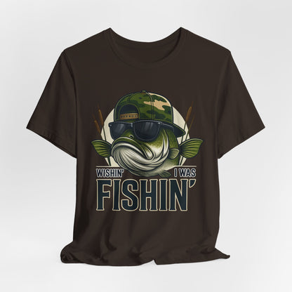 Wishin' I Was Fishin' T-Shirt — Funny Bass Fishing Tee for Anglers