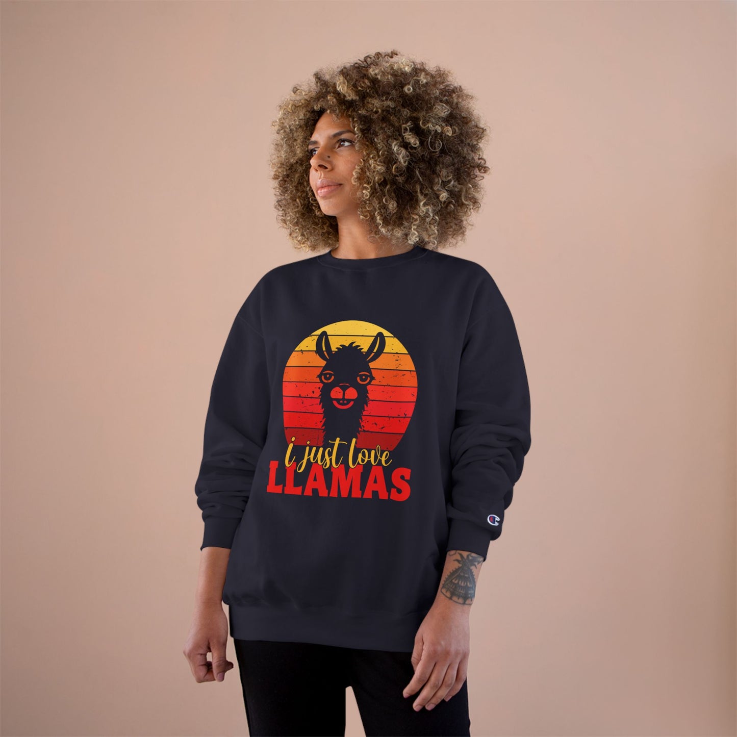 Llama Sunset, I Just Love Llamas - Llama Long Sleeve Champion Crewneck Top