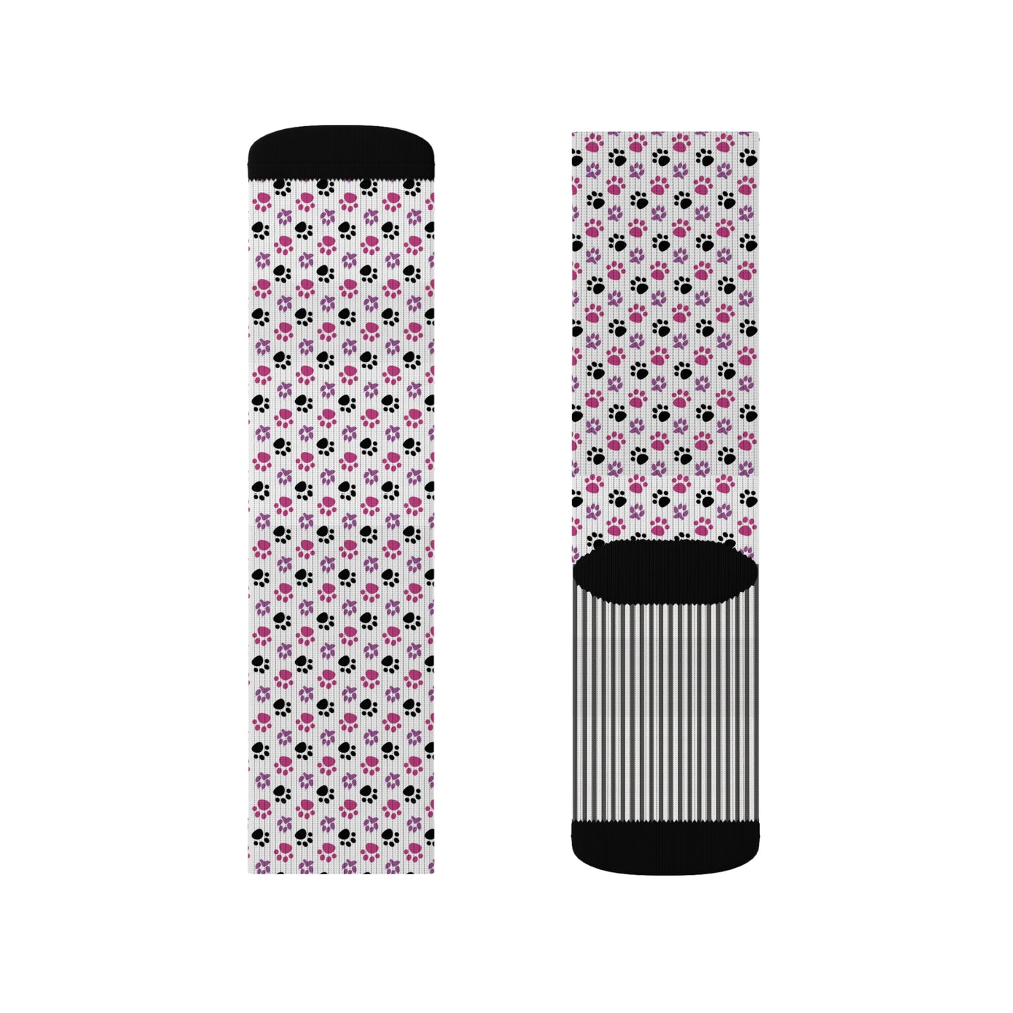 Paw Print Socks, Cute Stylish Animal Print Socks, Paw Prints and Stripes Pattern, 3 Sizes Available