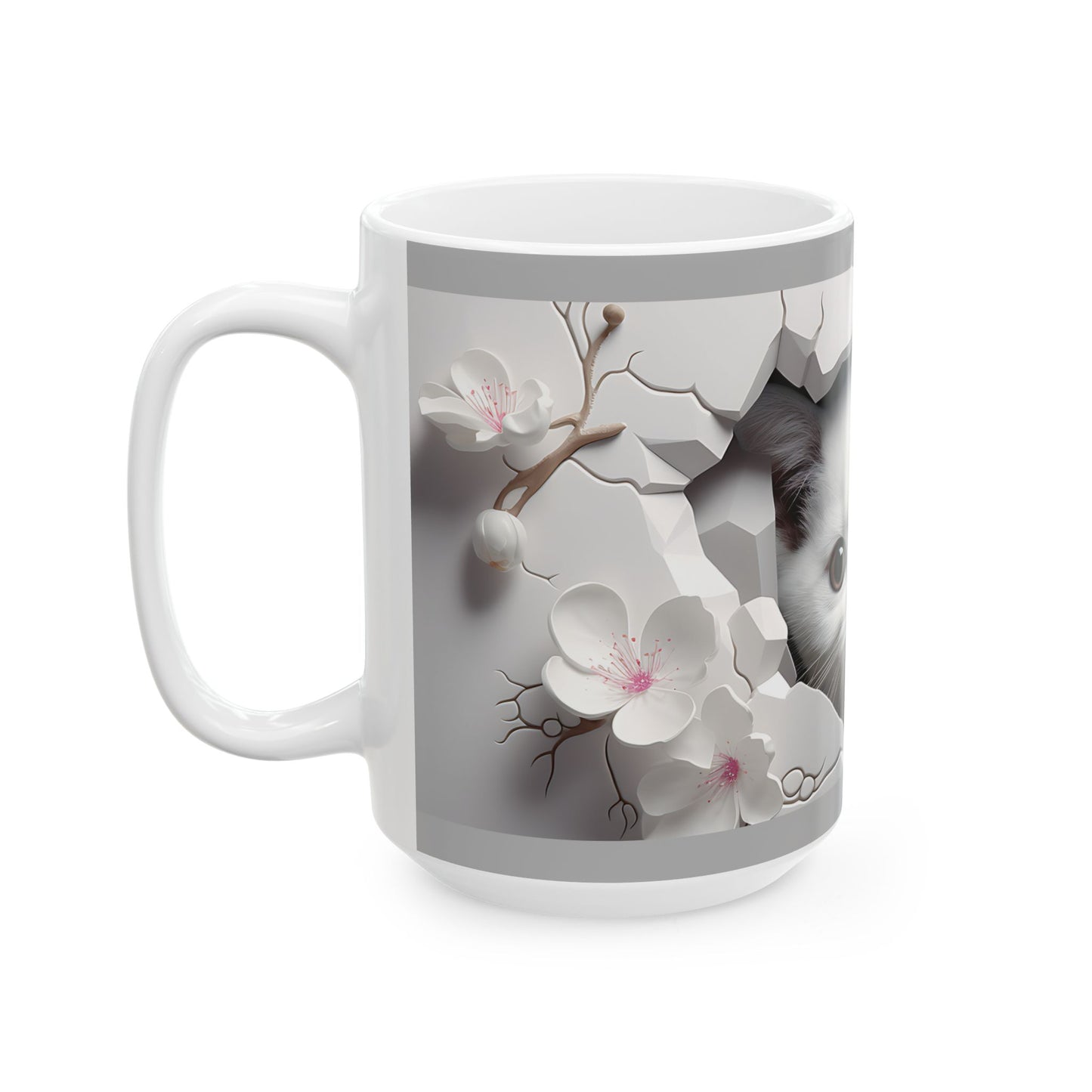 Peekaboo Kitten Ceramic Mug, Gray— Cute White Cat Coffee Cup (11oz, 15oz)