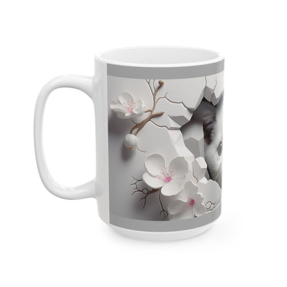 Peekaboo Kitten Ceramic Mug, Gray— Cute White Cat Coffee Cup (11oz, 15oz)