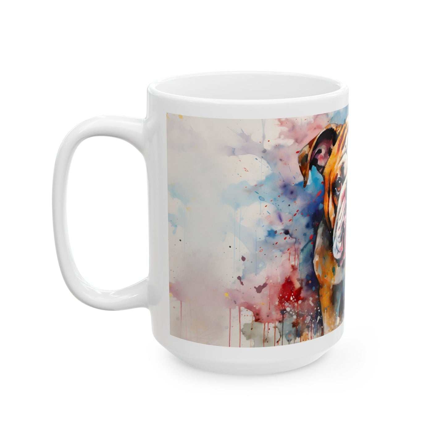 Bulldog Watercolor Ceramic Mug (11oz & 15oz) - Colorful Pet Coffee Cup