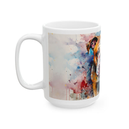 Bulldog Watercolor Ceramic Mug (11oz & 15oz) - Colorful Pet Coffee Cup