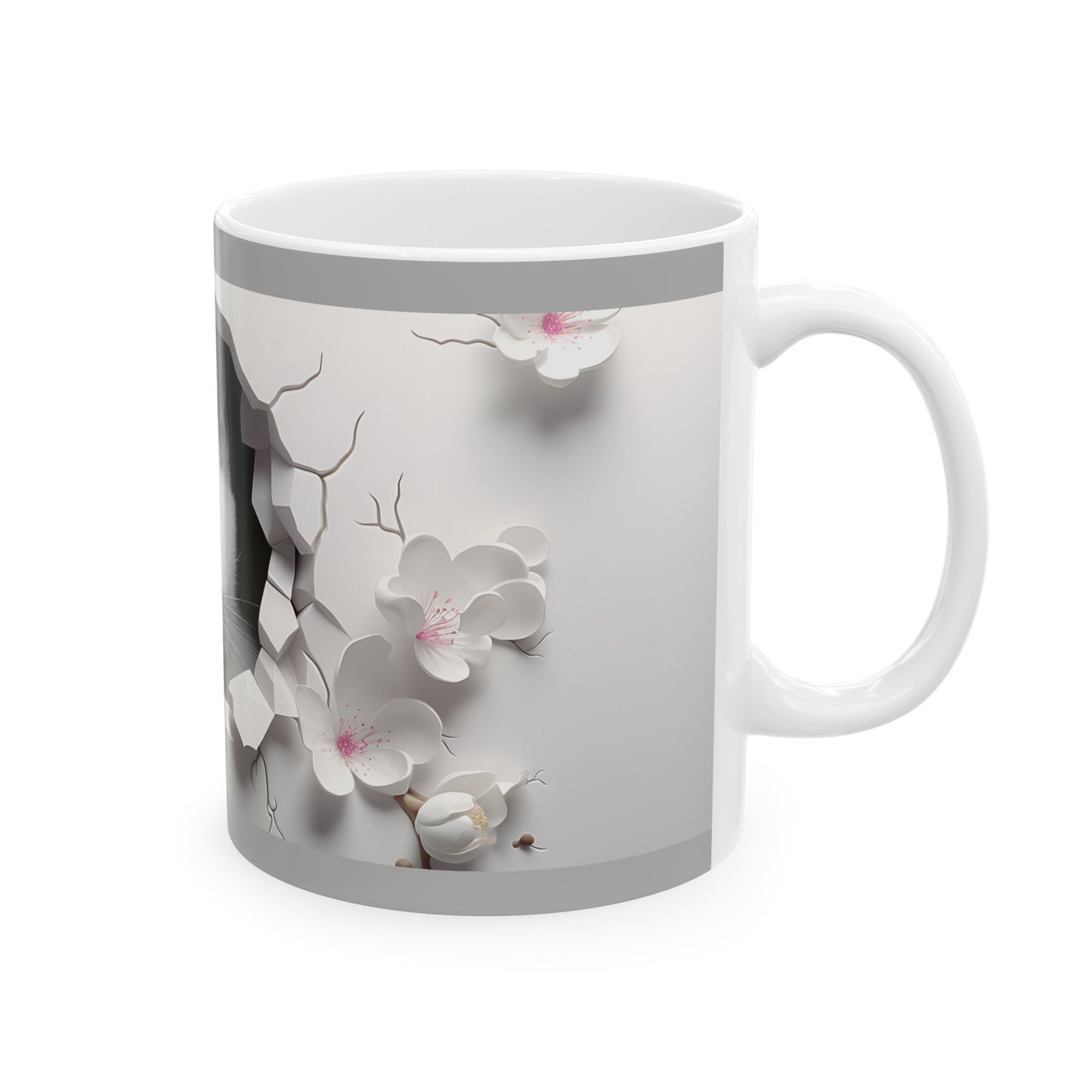 Peekaboo Kitten Ceramic Mug, Gray— Cute White Cat Coffee Cup (11oz, 15oz)