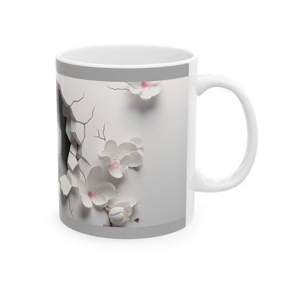 Peekaboo Kitten Ceramic Mug, Gray— Cute White Cat Coffee Cup (11oz, 15oz)