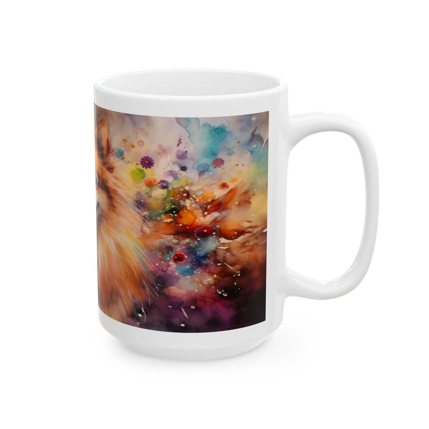 Pomeranian Dog Ceramic Mug – Colorful Watercolor Pet Portrait (11oz, 15oz)