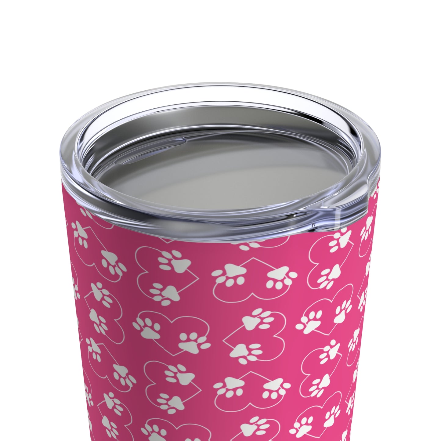 Pet Tumbler, Paw Prints Heart Pink and White Stainless Steel 20oz Tumbler