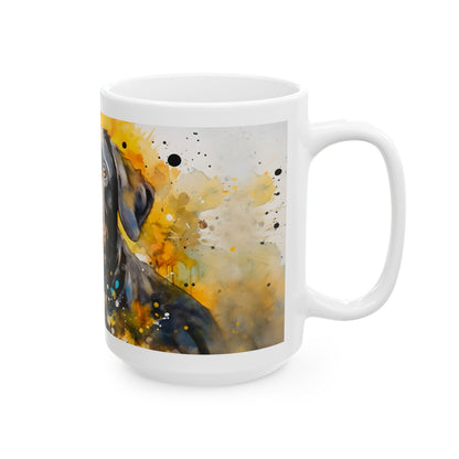 Black Labrador Ceramic Mug — Watercolor Labrador Coffee Cup (11oz & 15oz)