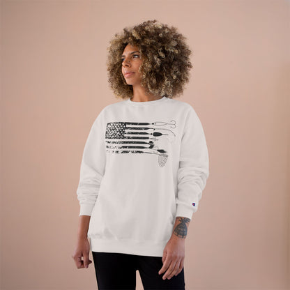 Distressed USA American Angler Lure Flag Top -  Champion Crewneck Top