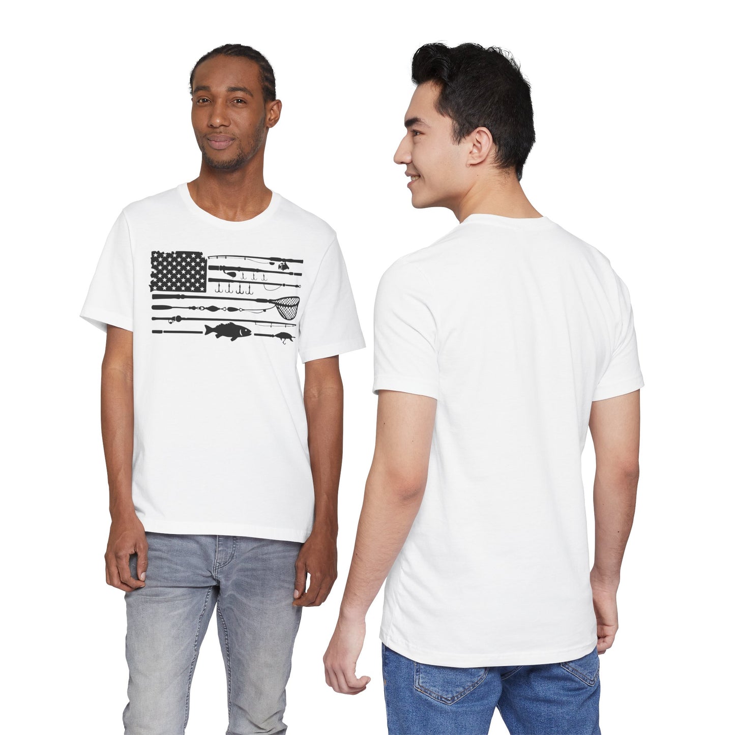 Fishing Gear American Flag T‑Shirt — Angler Rods & Lures Patriotic Tee