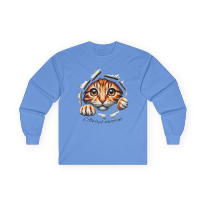 Peekaboo Kitten Long Sleeve Cotton Tee - "Always Innocent"