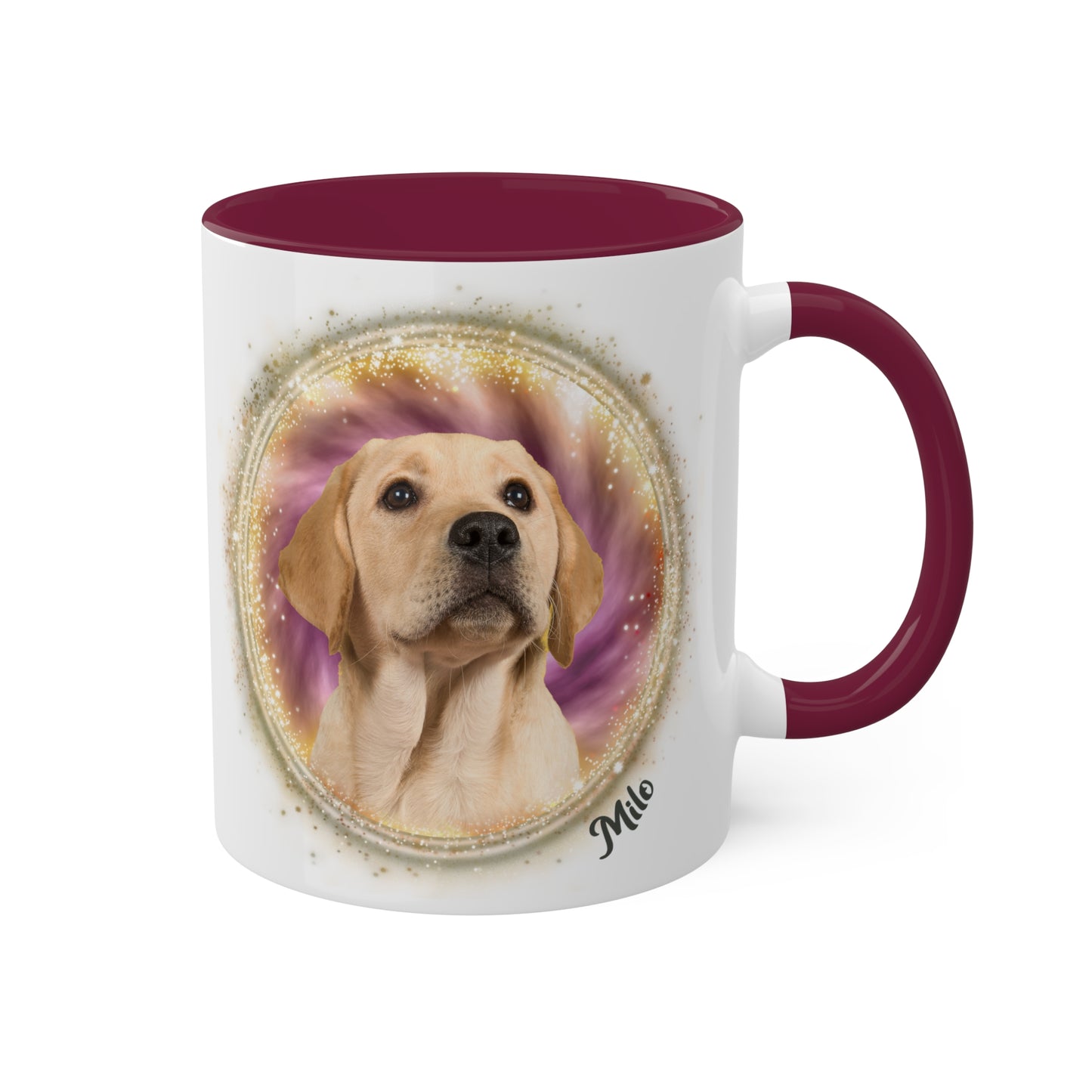 Maroon and Gold Tie Dye Pet Photo and Name Mug