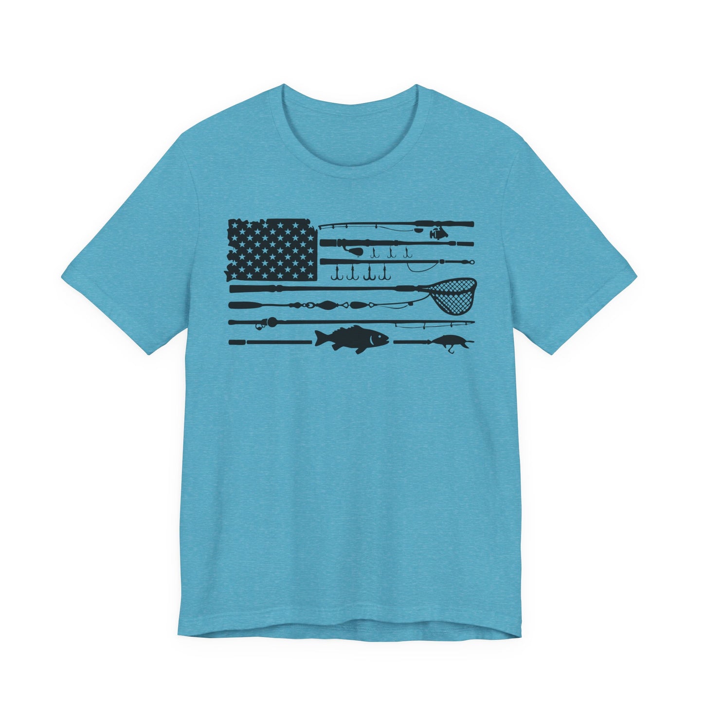 Fishing Gear American Flag T‑Shirt — Angler Rods & Lures Patriotic Tee