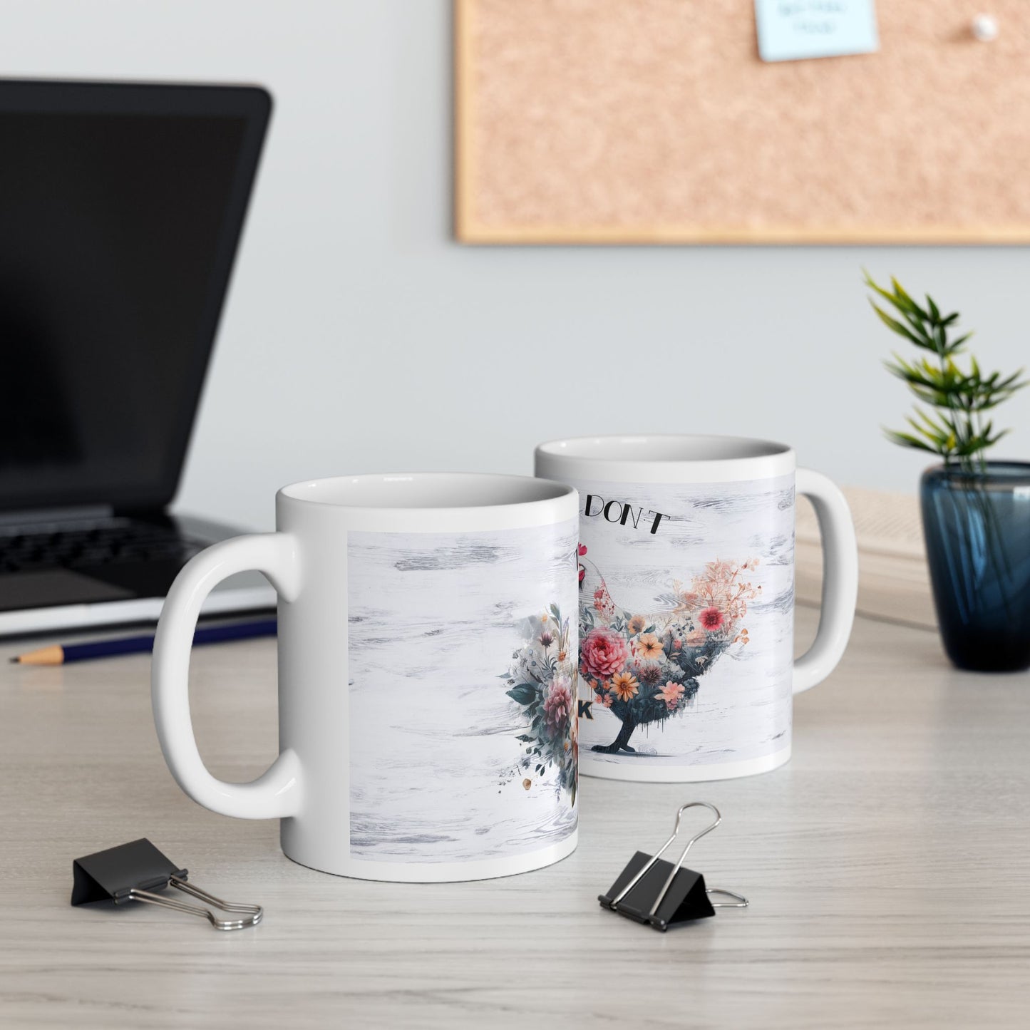 Chicken Mug - "This Chick Don't Give a Cluck" Floral Rooster Coffee Mug (11oz/15oz)