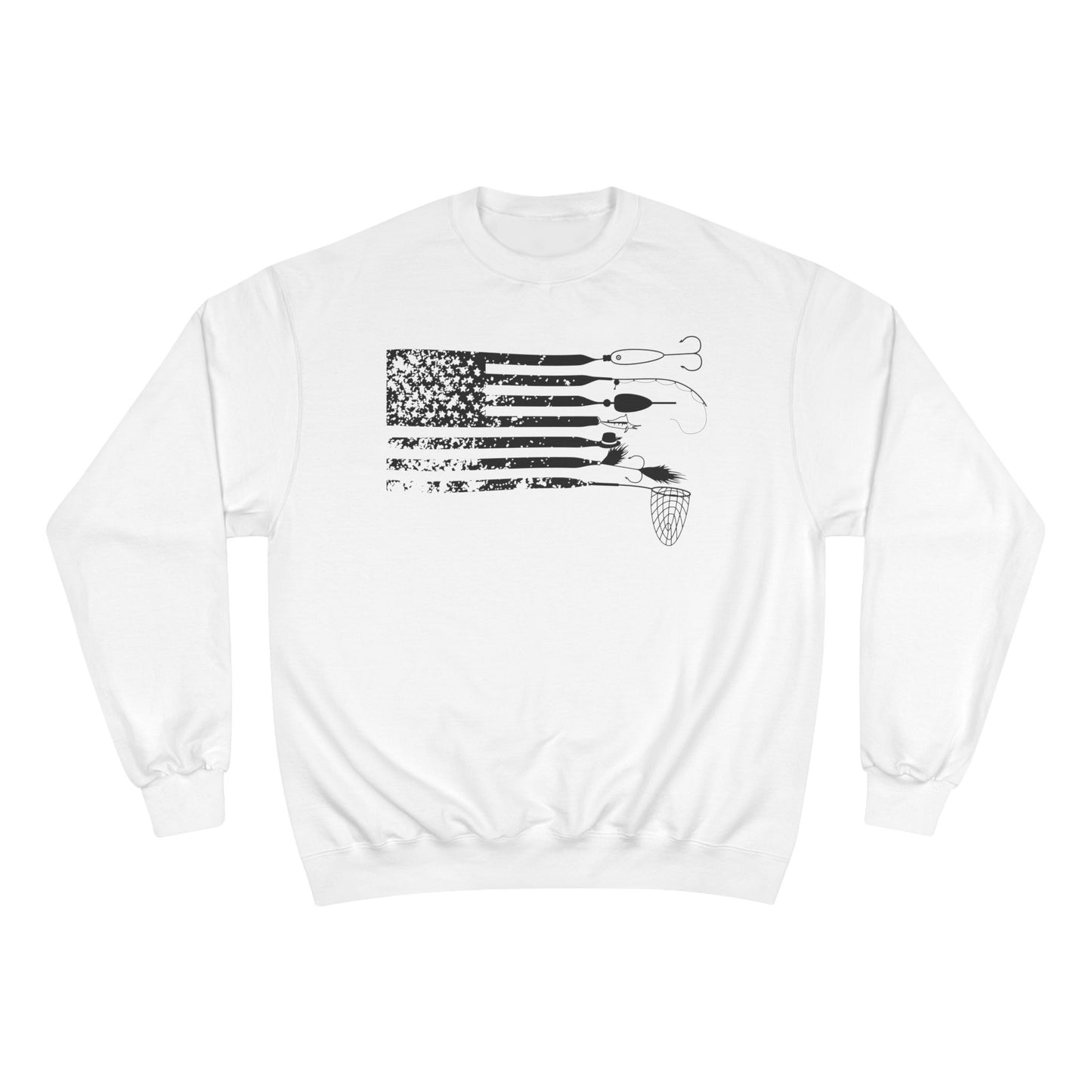 Distressed USA American Angler Lure Flag Top -  Champion Crewneck Top