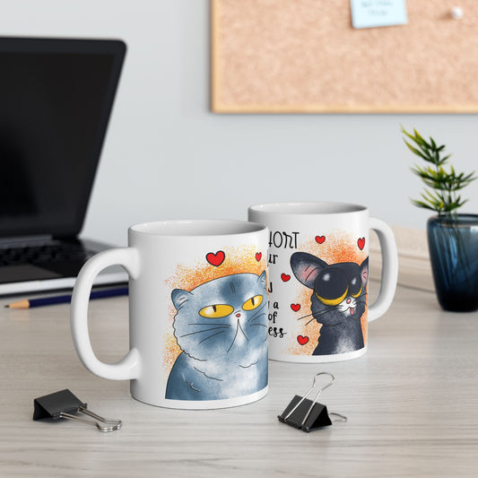 Cat Lover Mug — "Life Is Short, Hug Your Meow" Cute Cat Coffee Cup (11oz/15oz)