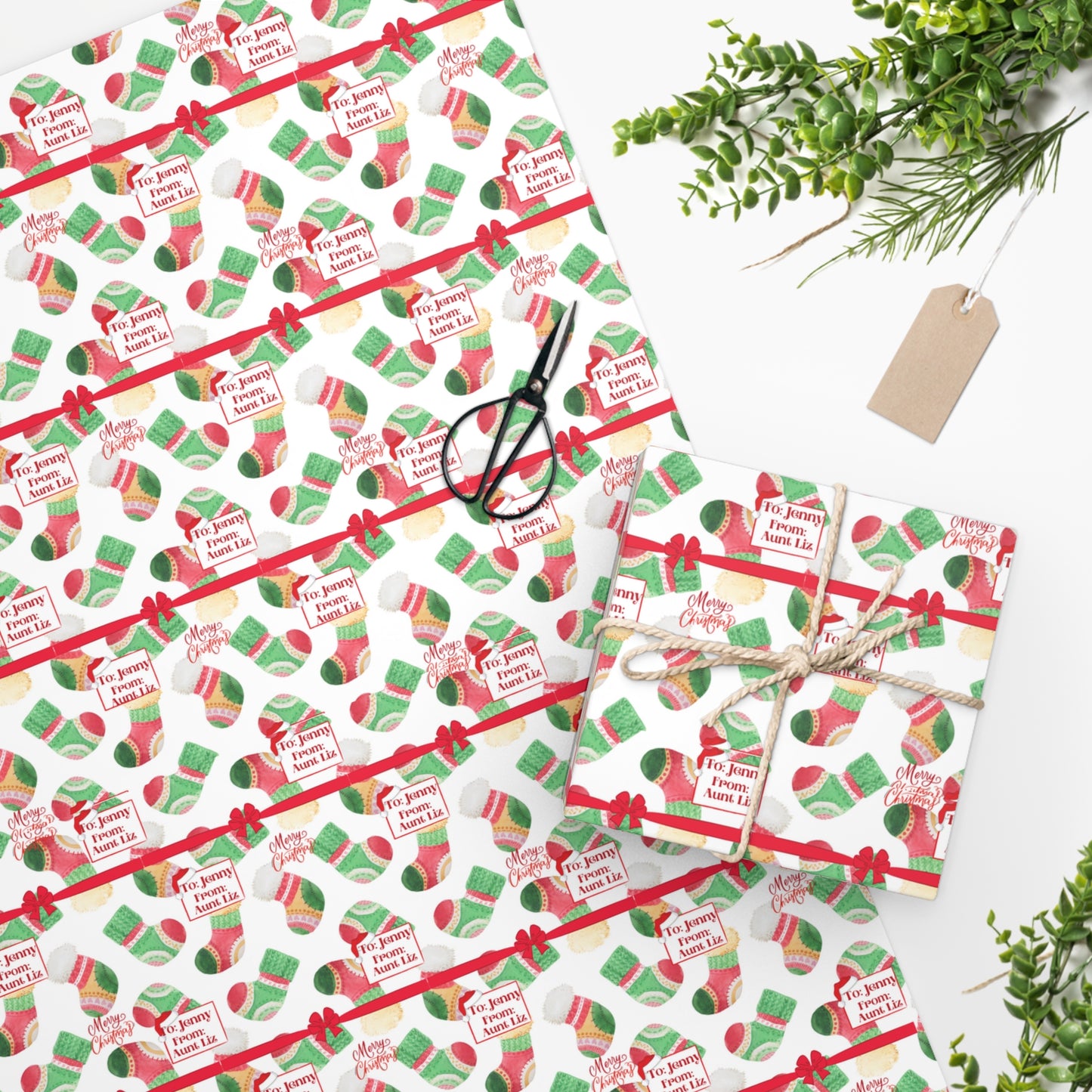 Personalized, Christmas Wrapping Paper - Stockings, Small Print