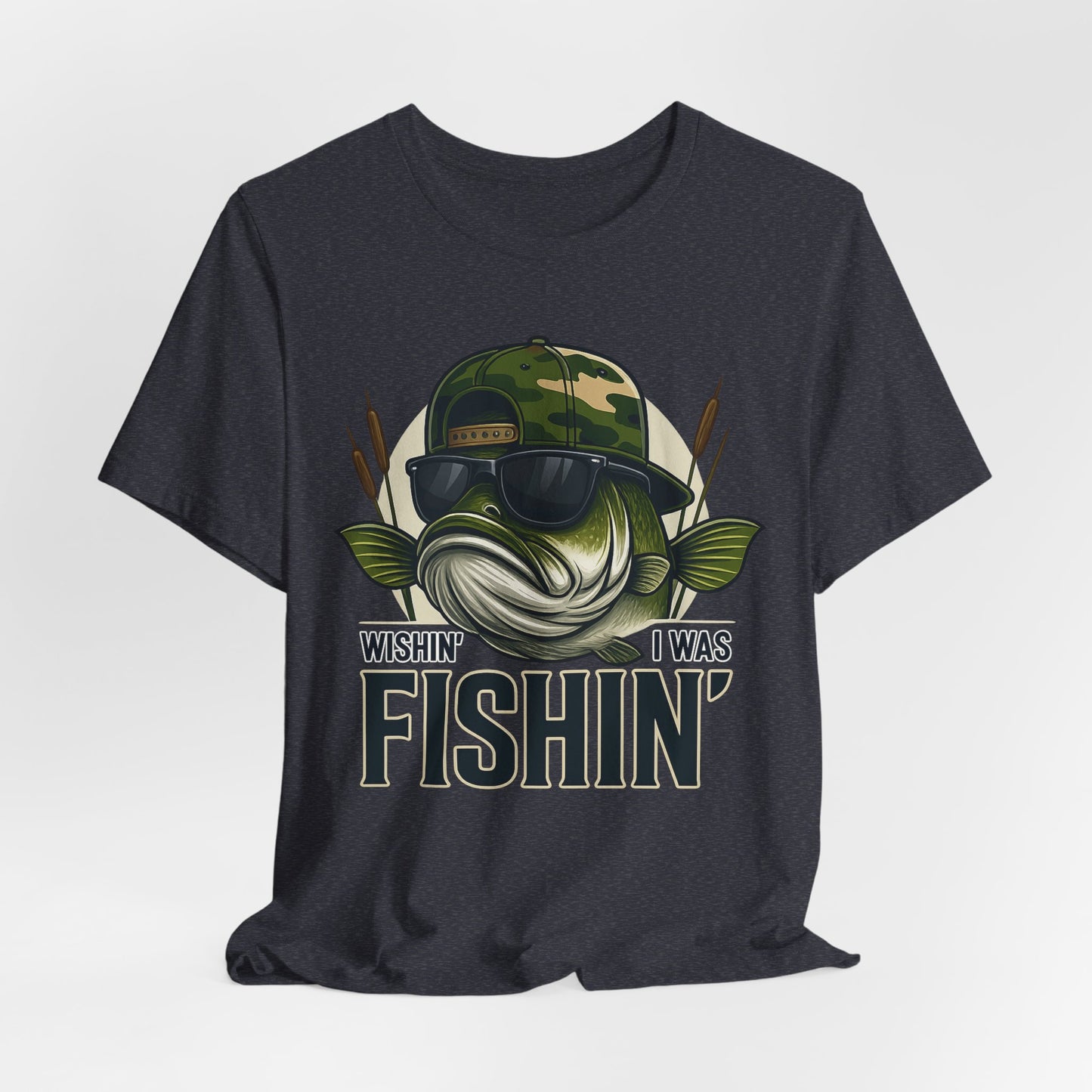 Wishin' I Was Fishin' T-Shirt — Funny Bass Fishing Tee for Anglers