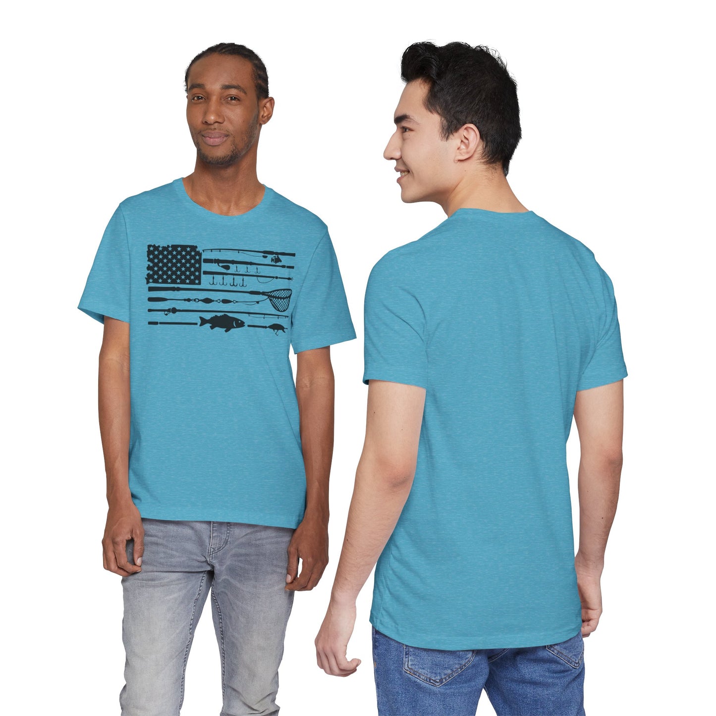 Fishing Gear American Flag T‑Shirt — Angler Rods & Lures Patriotic Tee