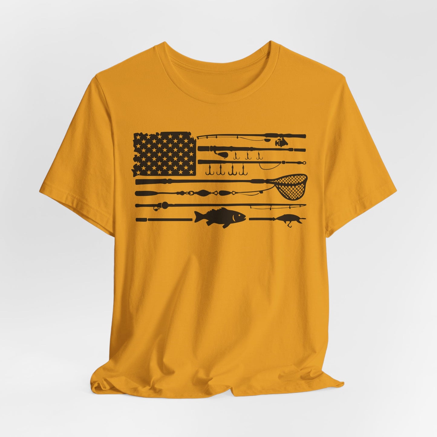 Fishing Gear American Flag T‑Shirt — Angler Rods & Lures Patriotic Tee