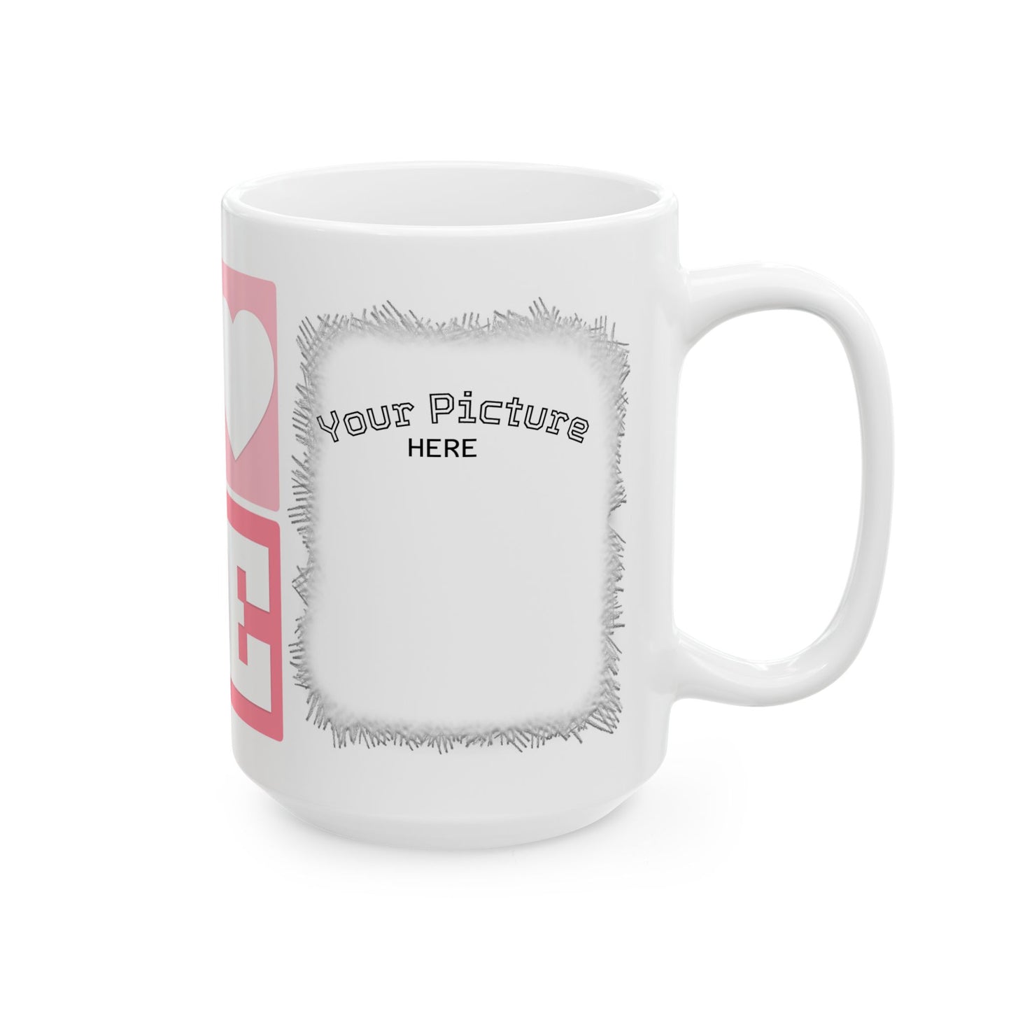 Love Heart Block Ceramic Mug — Personalized Photo Frame Coffee Cup (11oz/15oz)
