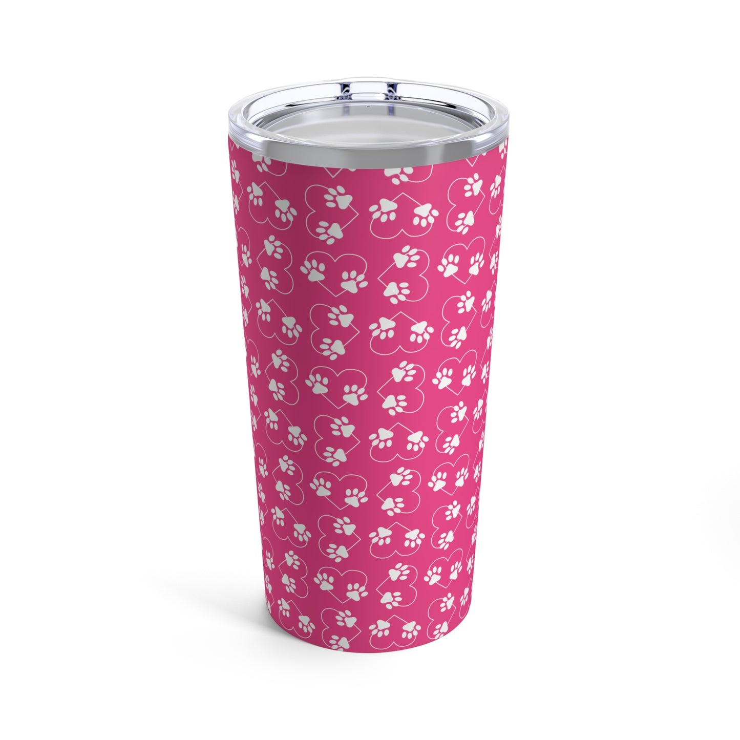 Pet Tumbler, Paw Prints Heart Pink and White Stainless Steel 20oz Tumbler